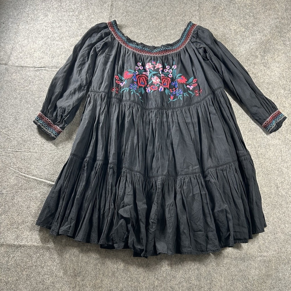 Free People Sunbeams Dress Medium Embroidered Peasant Boho Country Festival